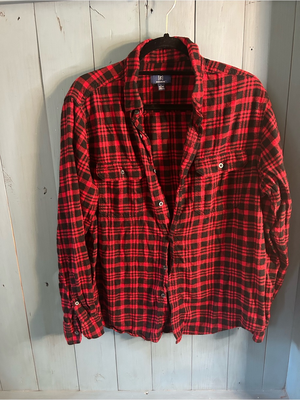 George Red and Black Plaid Casual Button Down Shirt | Men’s Size Large